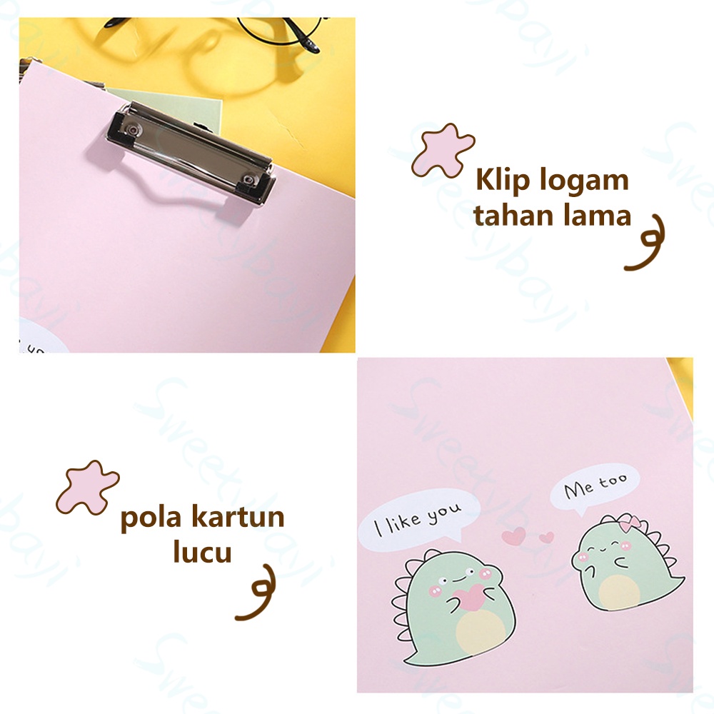 SweetyBayi Papan Jalan A4 Papan ujian aesthetic Alas ujian papan clipboard DINO