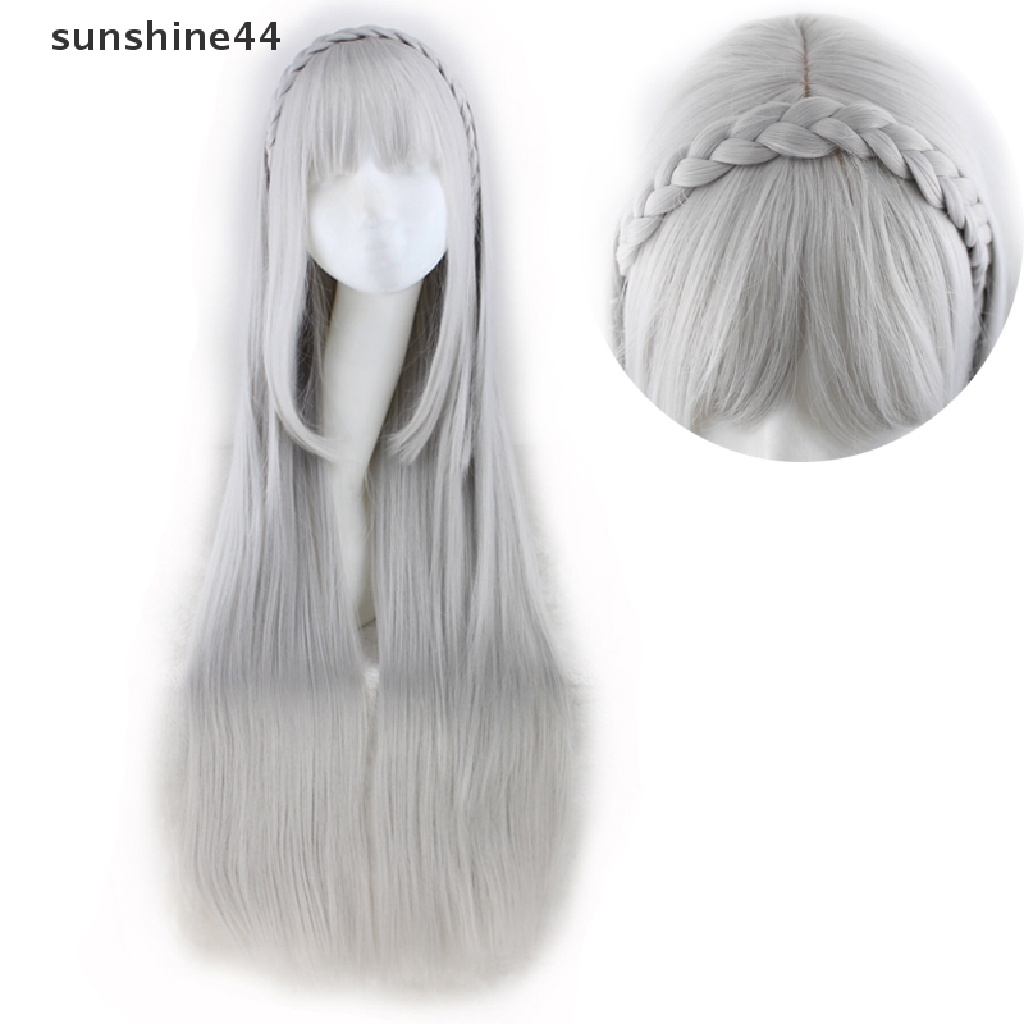 Sunshine Wig / Rambut Palsu Panjang + Lurus Model Karakter Kartun Anime Emilia Warna Putih Untuk Cosplay