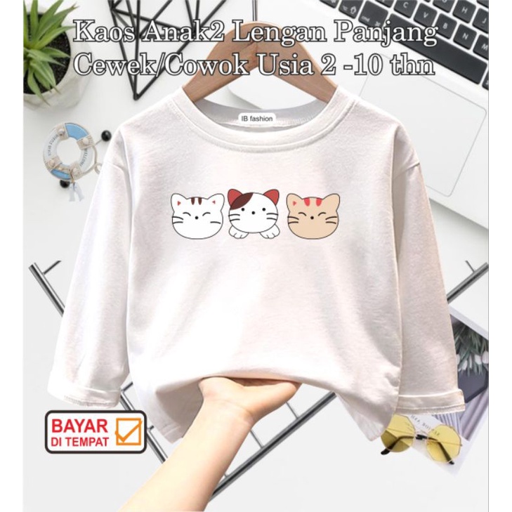 ((IB))KAOS ANAK UNISEX PANJANG/KUCING DIGITAL SABLON