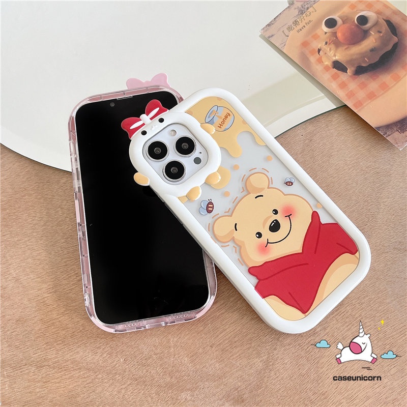 Realme C33 C1 C11 C25Y C35 C15 C21Y C31 C30 C25 C25s C21 C2 C1 C3 C17 8 8pro 7 9 9pro+8i 5 6i 9i 5s 5 7i Winnie The Pooh Strawberry Bear Kartun 3D Bow Little Monster Lens Lembut Case Tempat Kotak Makan