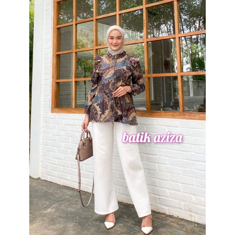 Batik Wanita Terbaru Atasan Batik Wanita Busui Kancing Depan Blouse Gelombang Cinta  by Batik Aziza