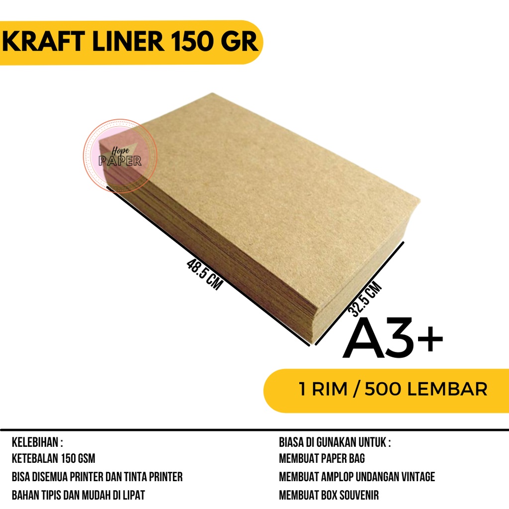 

Kertas Paper Bag Lembaran 150 gsm Kraft Liner A3 Plus isi 500 lembar / Bahan Paper Bag / Brown Kraft Paper
