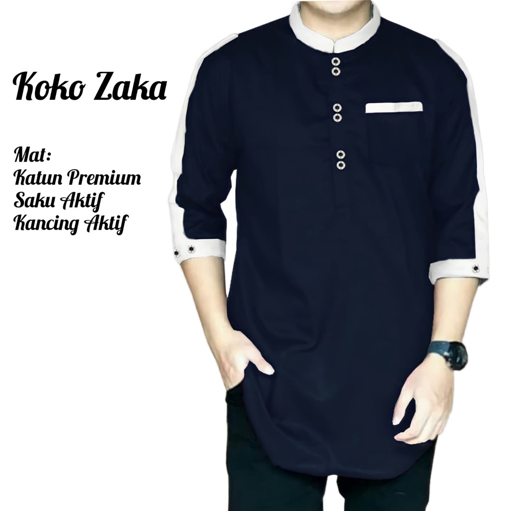 Baju Koko Kurta Zaka Busana Muslim Pria Dewasa 3/4 Pakaian Atasan Katun TOYOBO PREMIUM Size M.L.XL