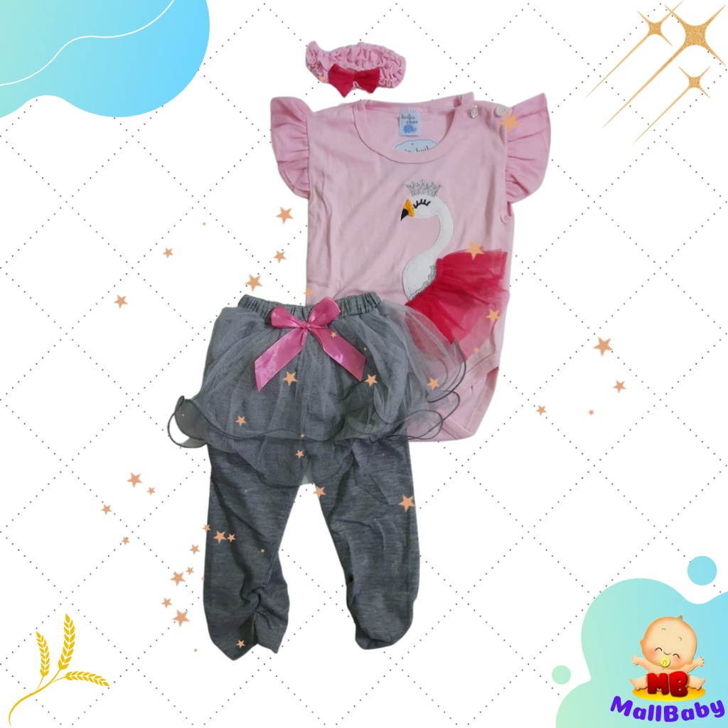 Setelan Jumper Bayi Perempuan Celana Legging Tutu Buka 3 6 9 12 Bulan Swan