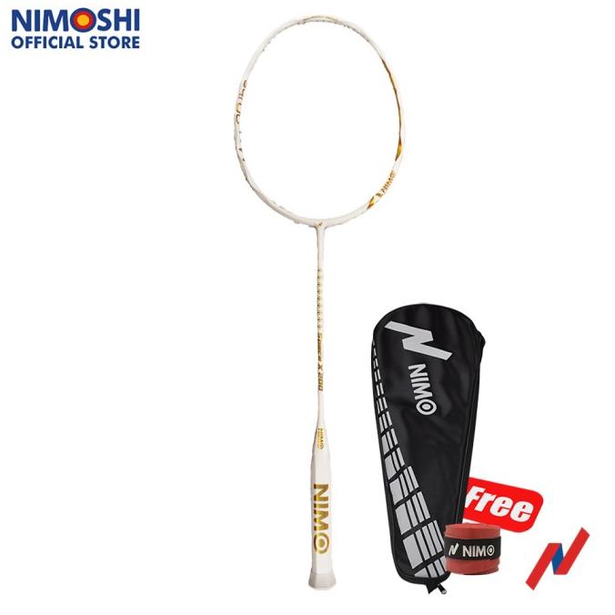 READY NIMO Raket Badminton SPACE-X 200 White Gold + GRATIS Tas dan Grip