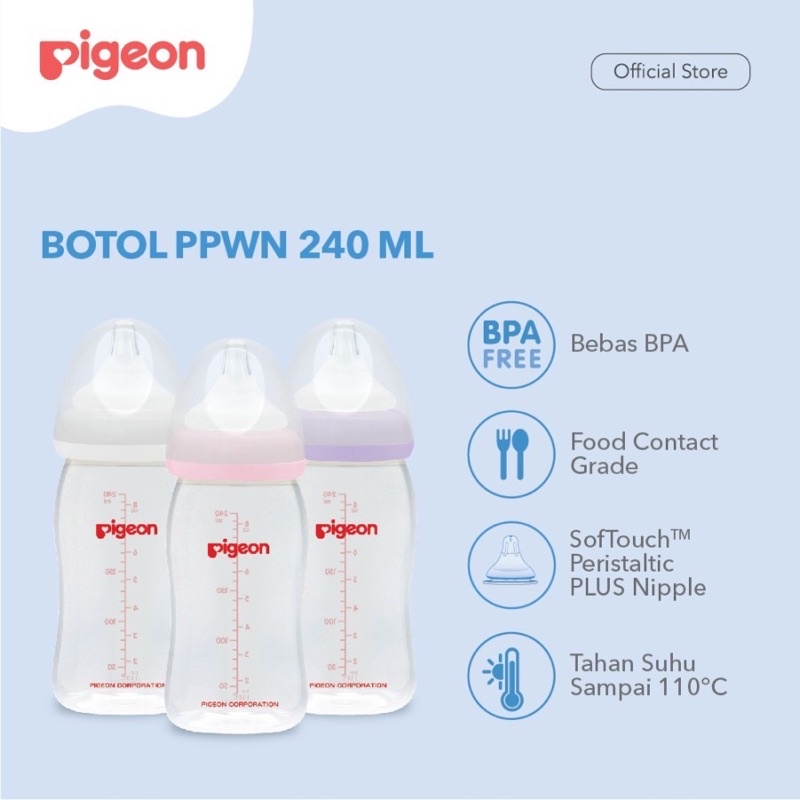 [ECER NO BOX] Pigeon Wideneck Botol Susu Bayi 160ml 240ml Pigeon Dot Lebar Polos Curah NO BOX