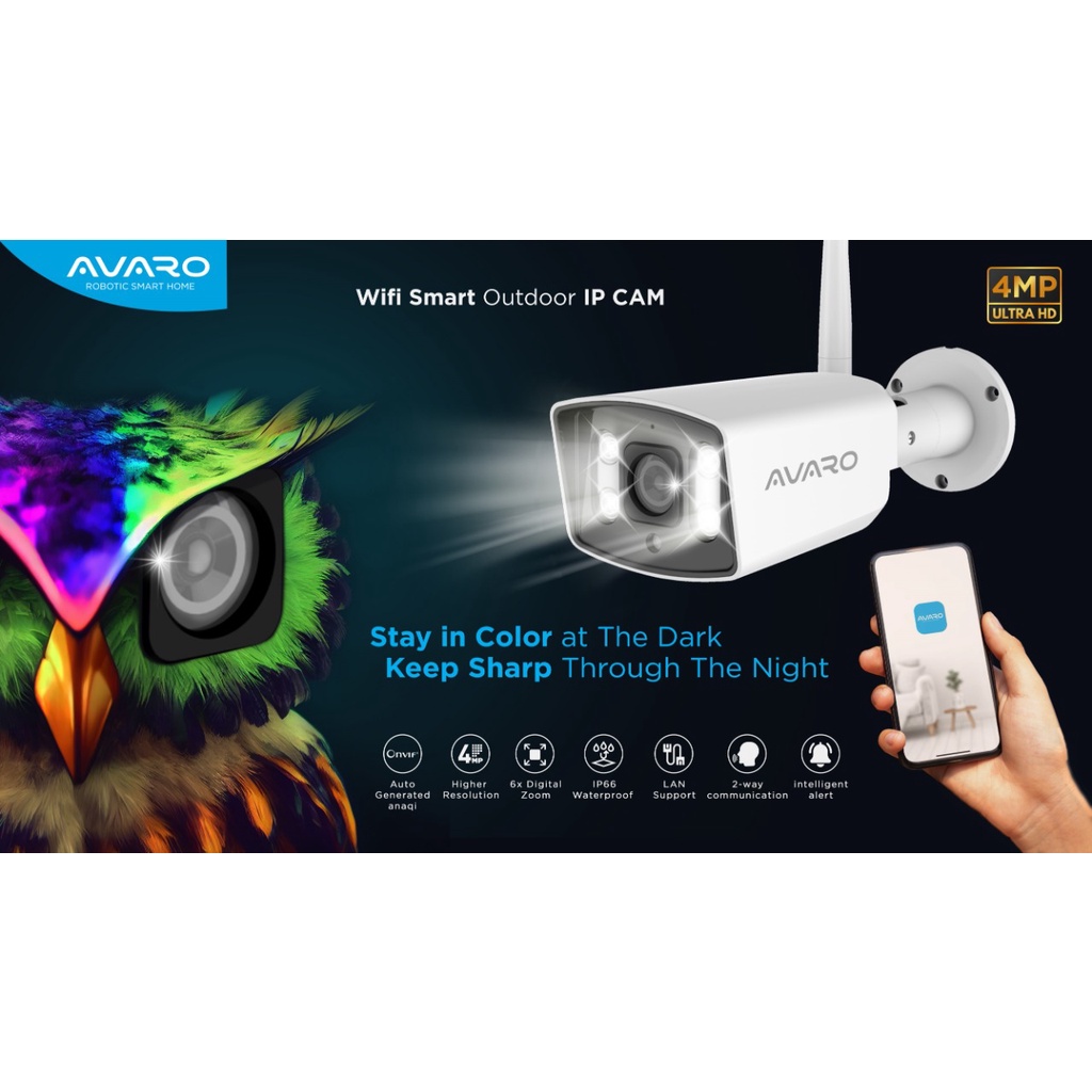 AVARO Smart CCTV WIFI IP Camera CCTV Outdoor 4MP  Color Nightvision