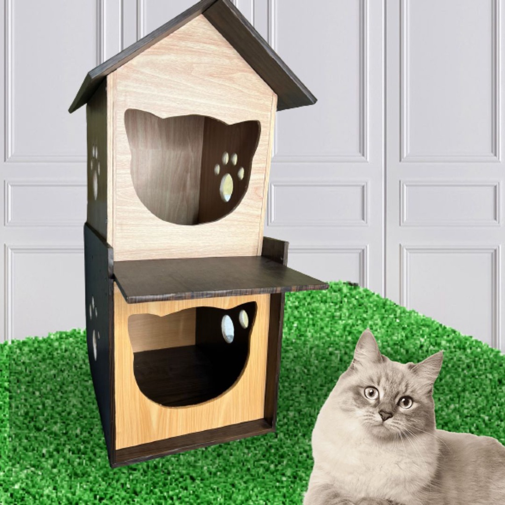 Rumah Tingkat Kucing Kandang Tempat Tidur Premium Quality Tebal BESAR Dan Kokoh Satu Set FEFARM