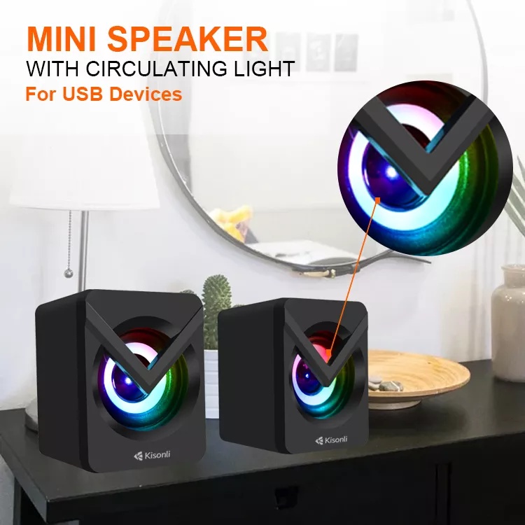 KISONLI Gaming Speaker Komputer/Laptop L-1040 LED RGB Light With Switch Volume Control - Putih-1