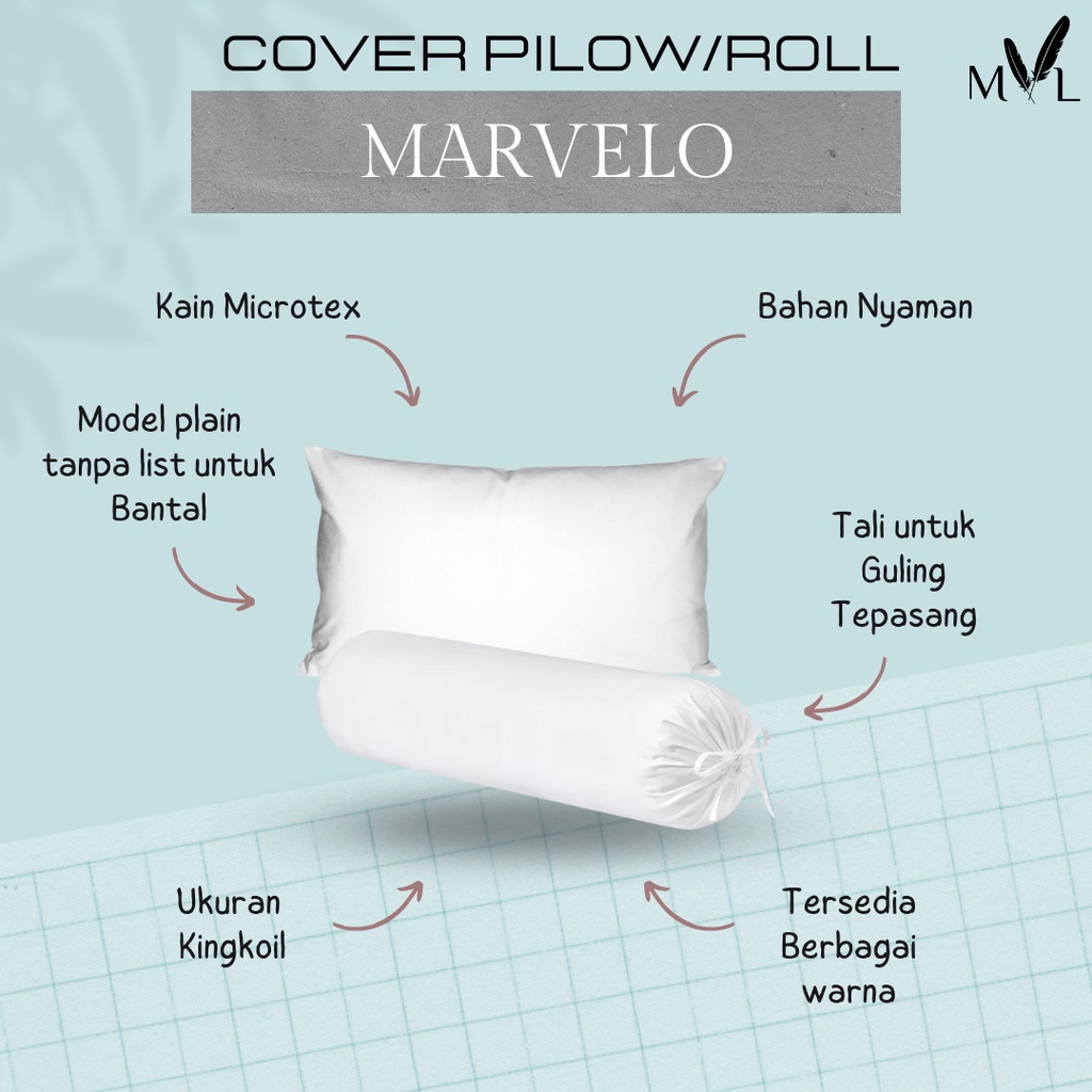 MARVELO Sarung Bantal / Guling polos Microtex ukuran Kingkoil - Premium DIsperse - Sarung Bantal Lem