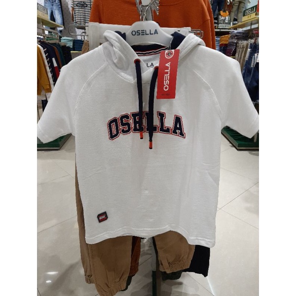 Hoodie lengan pendek osella kids white original New