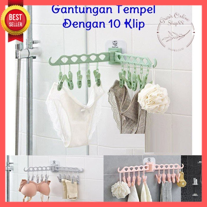 [GOS] - C207-Gantungan Tempel 10 Jepit - Gantungan Jemuran Kaos Kaki Tempel Wall Drying Clip