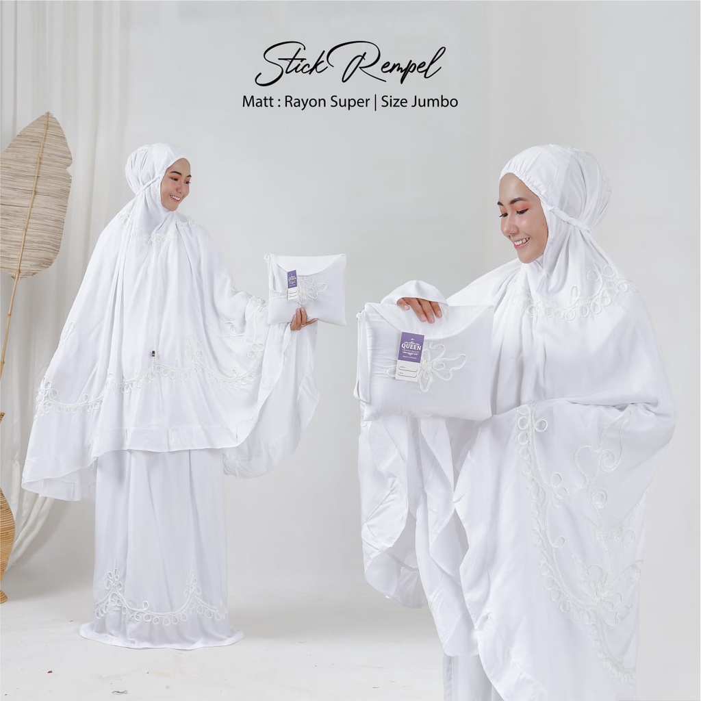 mukena dewasa jumbo polos putih stik rempel rayon super premium