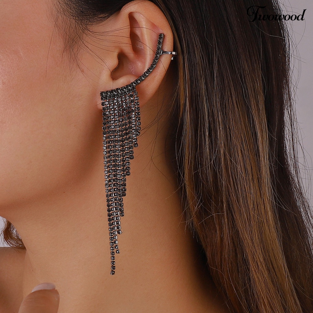 1 Pasang Anting Juntai Panjang Multilayer Aksen Berlian Imitasi