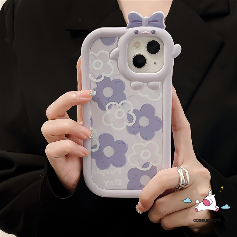 Case Realme C12 C31 C33 C33 C21Y 5 6i 9i 5s 5 7i 8pro 8i 9 9pro+7 Realme C15 C30 C25 C25Y C11 C25s C35 C21 C2 C1 C1 C3 C17 Ins Fashion Bunga Ungu Lucu 3D Bow Monster Lensa Sarung