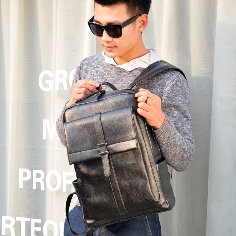 Tas Ransel Kulit Tas Punggung Backpack Pria Moderen Korean Style Import Travel Bag Ransel Muat Laptop 14 inch