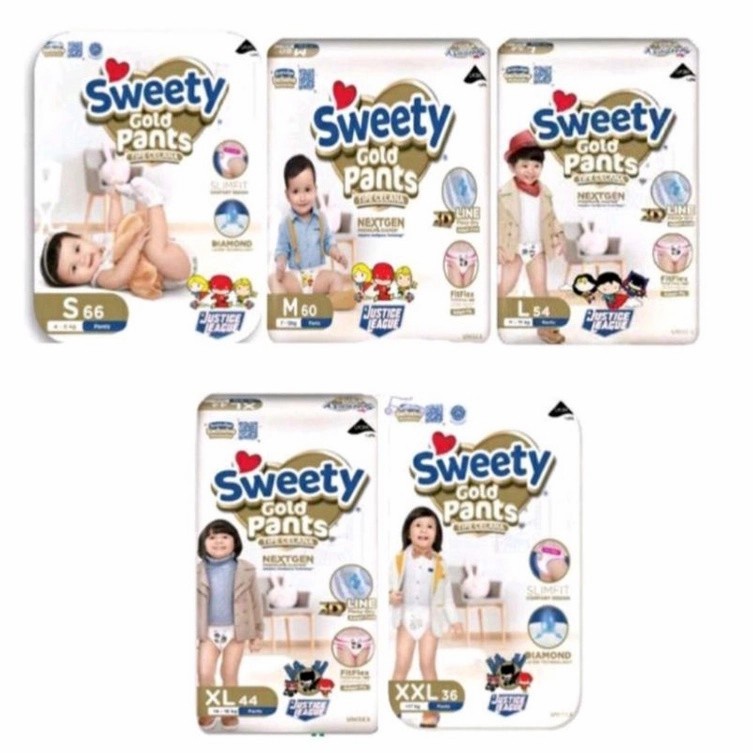 Popok Bayi Sweety Gold Pants S66 / M60 / L54 / XL44 / XXL36 | Popok Celana