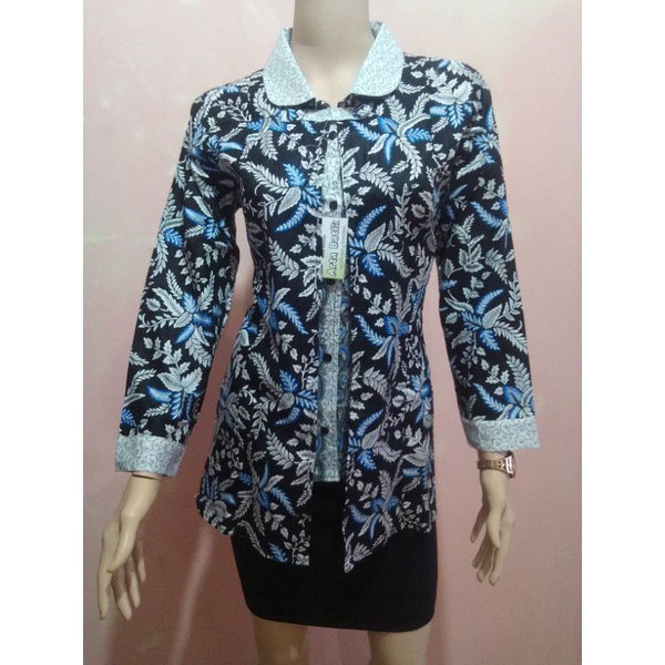 blouse batik blarak soft biru original Arta batik super seraham kerja kantor pakaian wanita baju bat