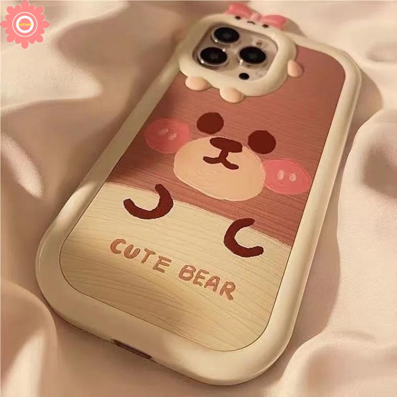 Cartoon Bear Case Realme C15 C25 C12 C25s C31 C11 C30 C35 C21Y C21 C25Y C20 C17 Realme 9i C2 5 5i 6i C3 5S C11 2021 7i C20A Cute 3D Bow Little Monster Lens Glossy Anti-shatte Cover