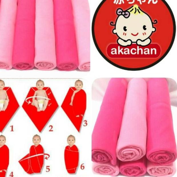 6pcs Akachan Bedong Bayi Pink Fanta Kain Polos Baby