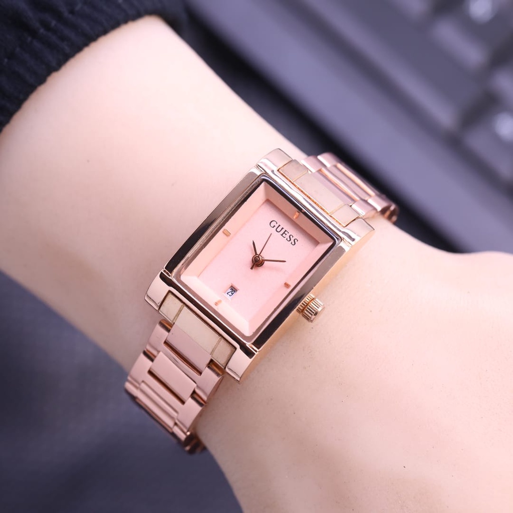 BEST SELLER JAM TANGAN WANITA GUESS FM80 TALI RANTAI TANGGAL AKTIF BODY SEGI DM 2.4CM FREE BOX &amp; BATERAI || JAM TANGAN FASHION WANITA JAM TANGAN CEWEK MURAH