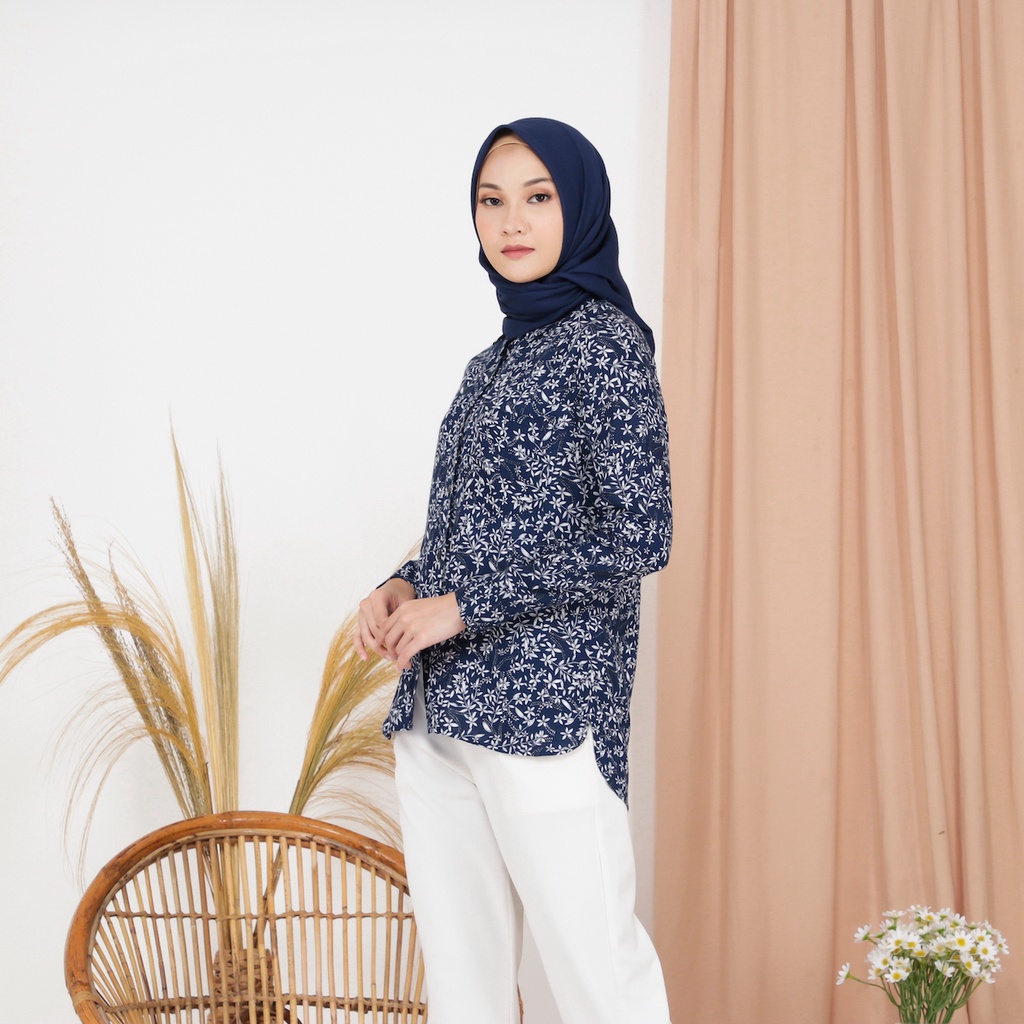 Baju Atasan Kemeja Batik Wanita Populer Terbaru Kerja Formal AllSize - Bahan Katun Rayon Motif Bunga