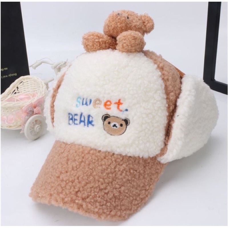 Topi Hangat Bulu Anak 3D Import Teddy Bear
