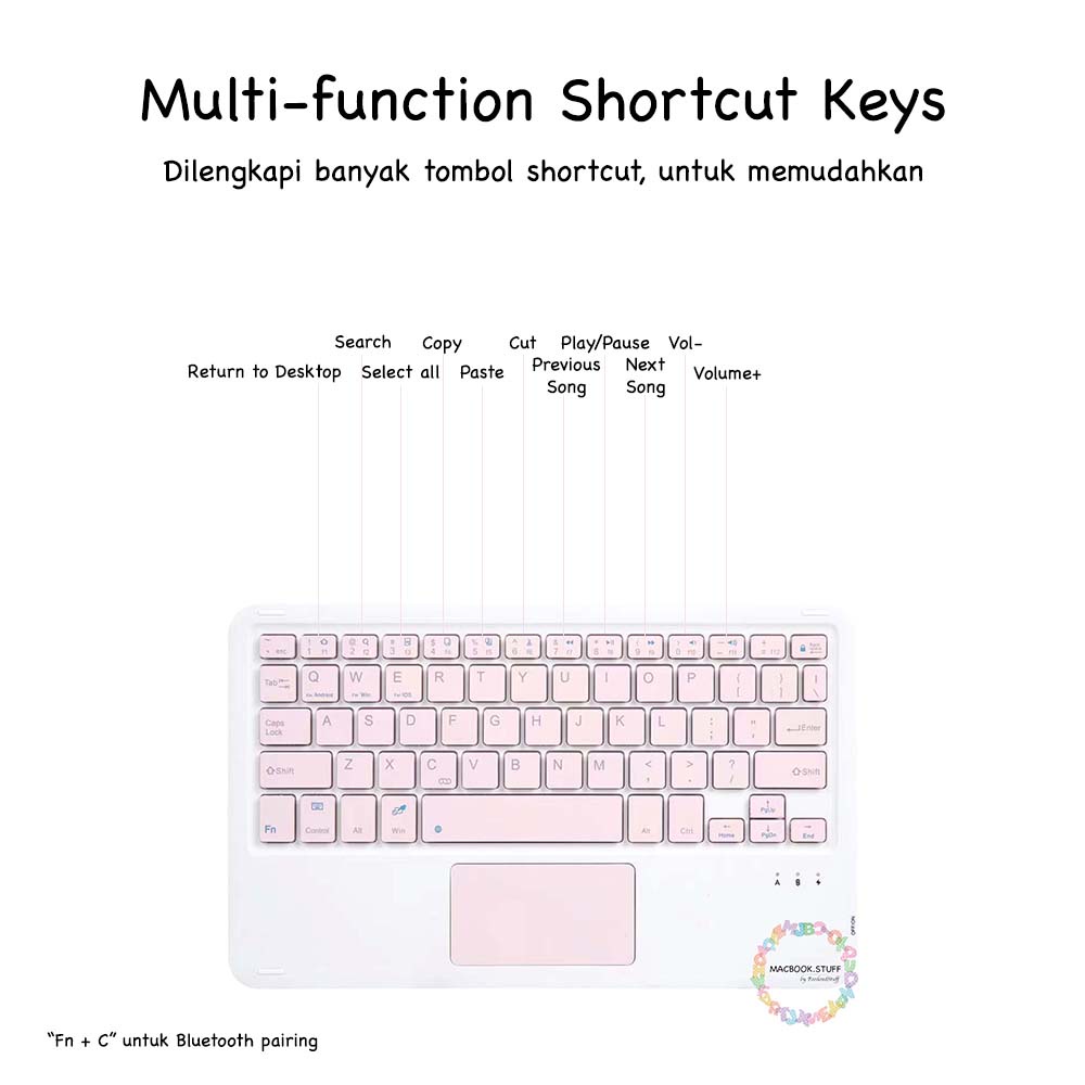 Wireless Bluetooth Pastel Keyboard Touchpad for Ipad Macbook Iphone Samsung Android. Windows IOS