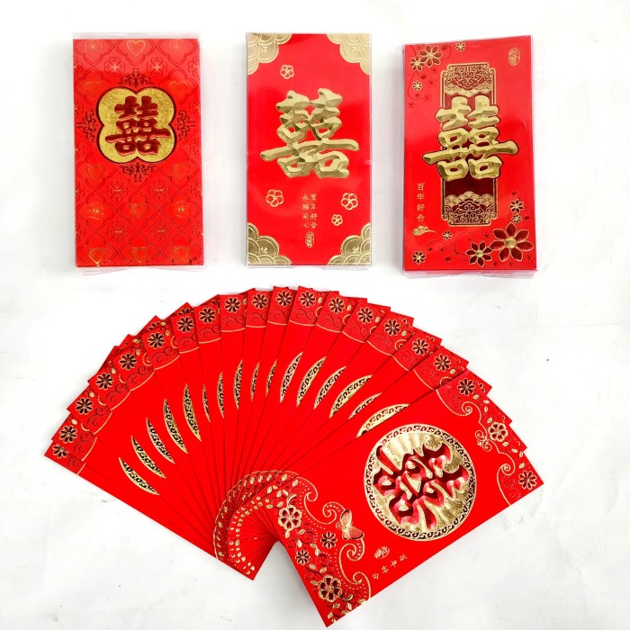 Ornamen Imlek Harga Grosir TermurahAngpao Imlek Box Isi Banyak Angpau Merah Fu Ampau Kawin Merah Shuangxi