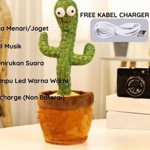 Mainan Kaktus Bergoyang Dancing Cactus Boneka Kaktus Goyang dan Bicara - 4in1 USB Charge