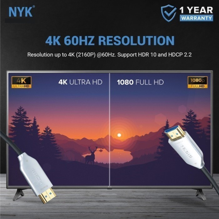 Kabel HDMI Fiber Optic 2.0 UHD 2160 60M NYK