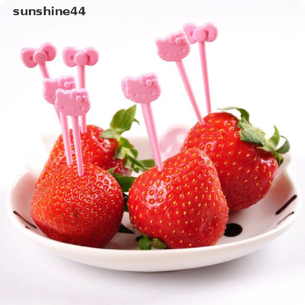 Sunshine 8pcs / Set Garpu Buah / Dessert / Kue / Snack Desain Kartun Untuk Dekorasi Bento Anak