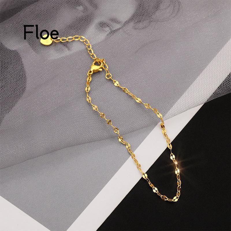 Fl Gelang Kaki Rantai Tipis Bahan Titanium Steel Lapis Emas 18K Untuk Wanita