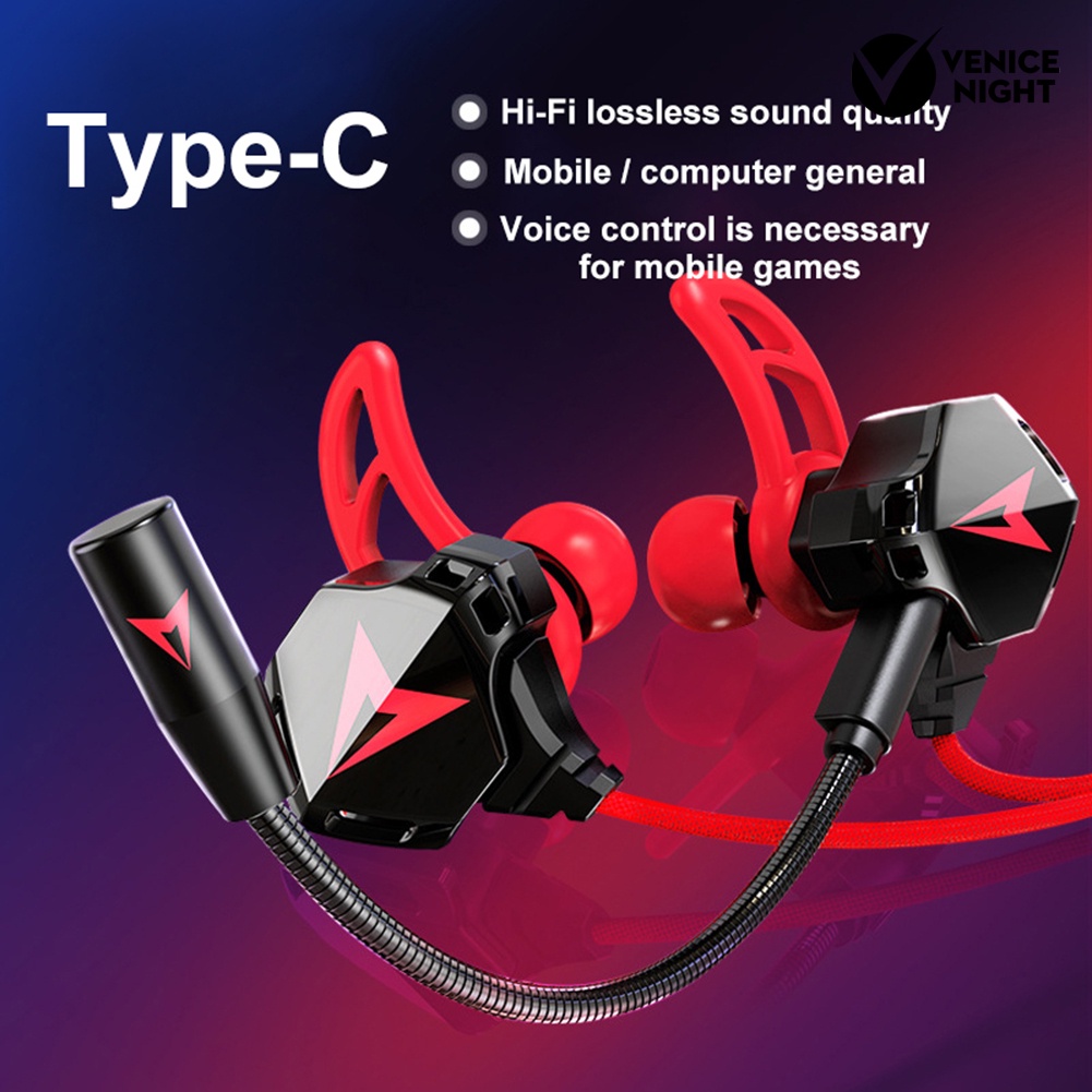 (VNEP) (Berkabel) G5 Portable Type-C In-Ear Earphone No Delay Gaming Headset dengan Mikrofon