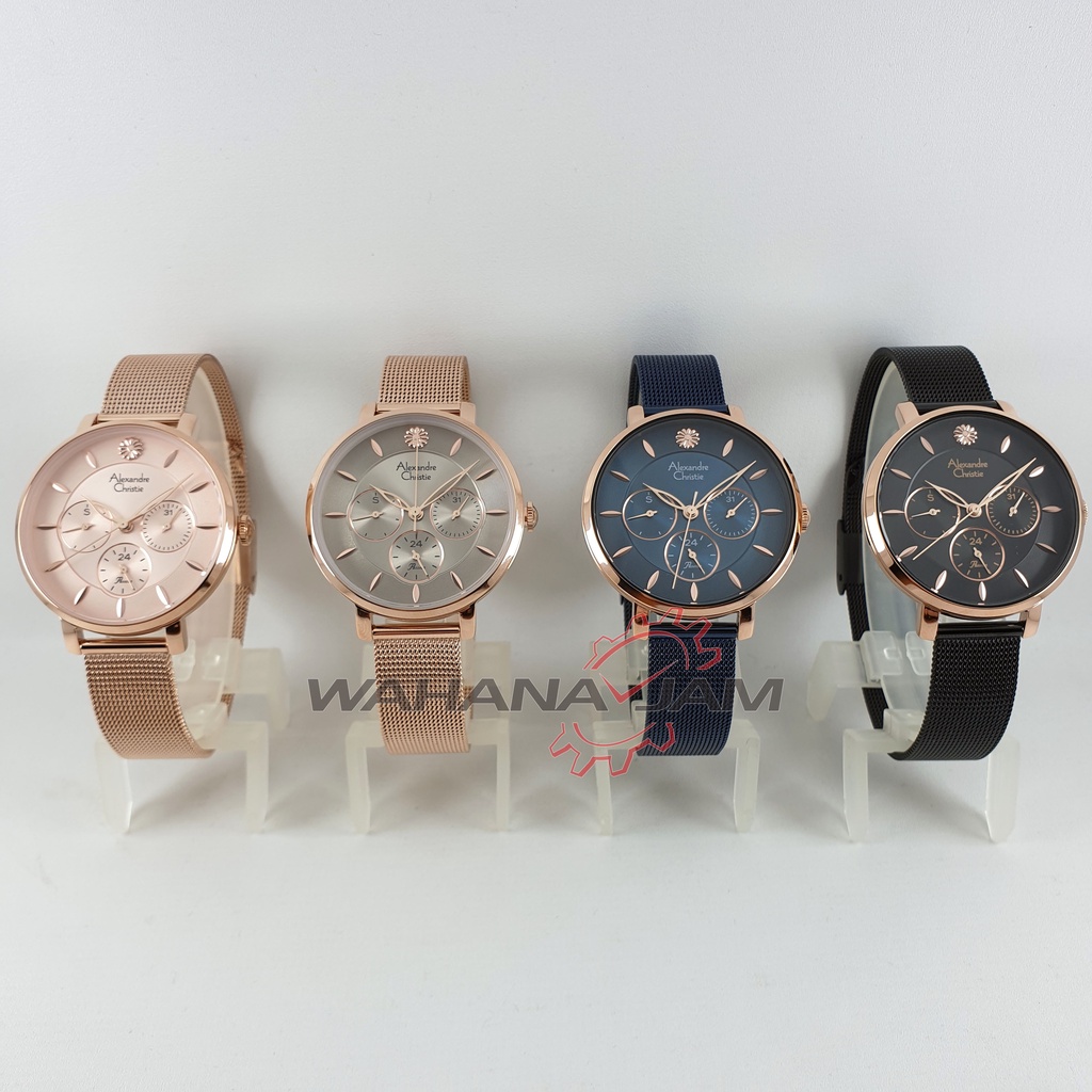 Alexandre Christie AC 2959 BF / Jam Tangan Wanita AC2959 Rantai Pasir Rosegold Biru Silver Multifung