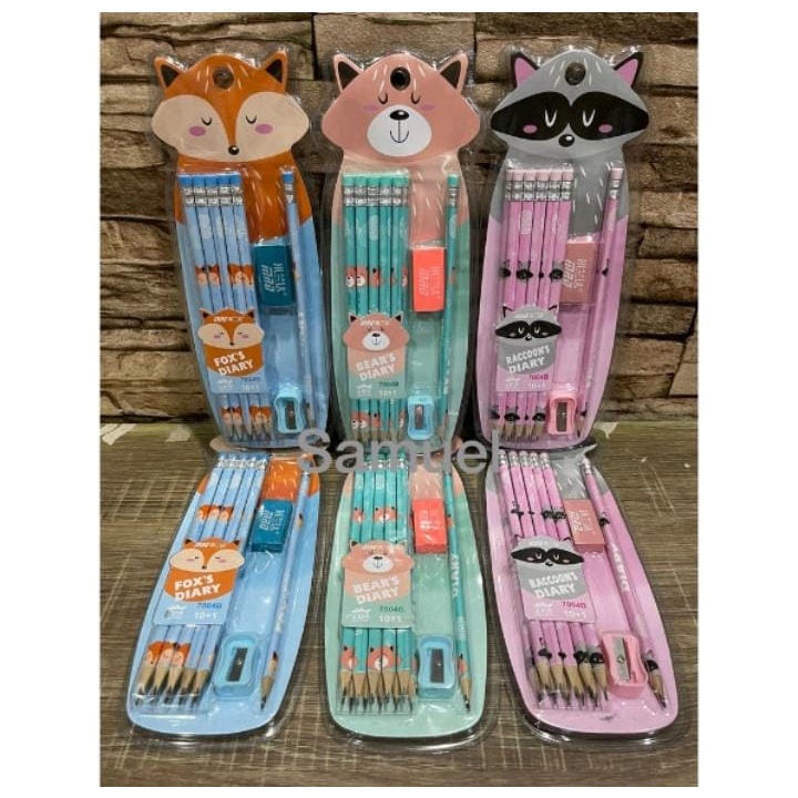 Pensil Serut Motif Set 11pcs Bonus Rautan Penghapus