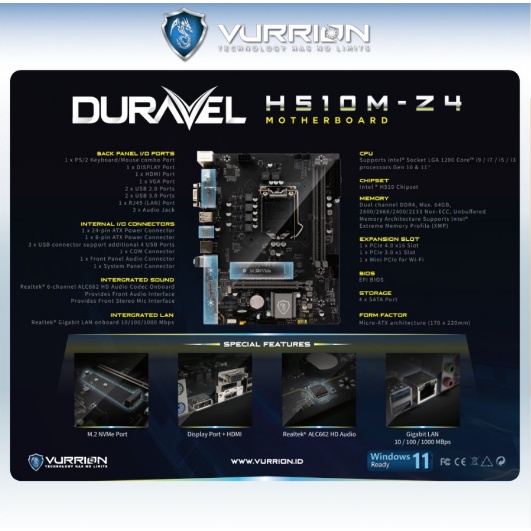 MAINBOARD / MOTHERBOARD / MOBO - VURRION MOBO DURAVEL H510M-Z4