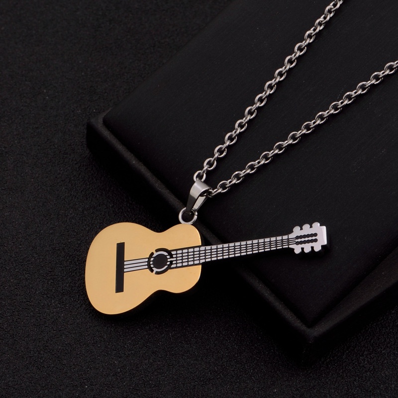 Kalung Liontin Bentuk Biola Gitar Bahan Stainless Steel Gaya Hip Hop Untuk Pria