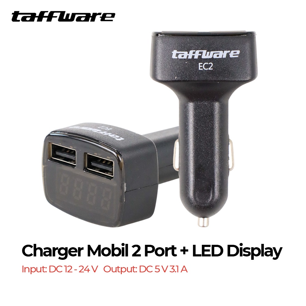 Charger Mobil dengan 2 Port USB dan Display Voltase, Ampere dan Suhu