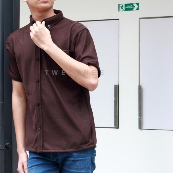 Kemeja Putih Pria Lengan Pendek Model Kasual Bahan Katun Tebal - SS Brown, XXL