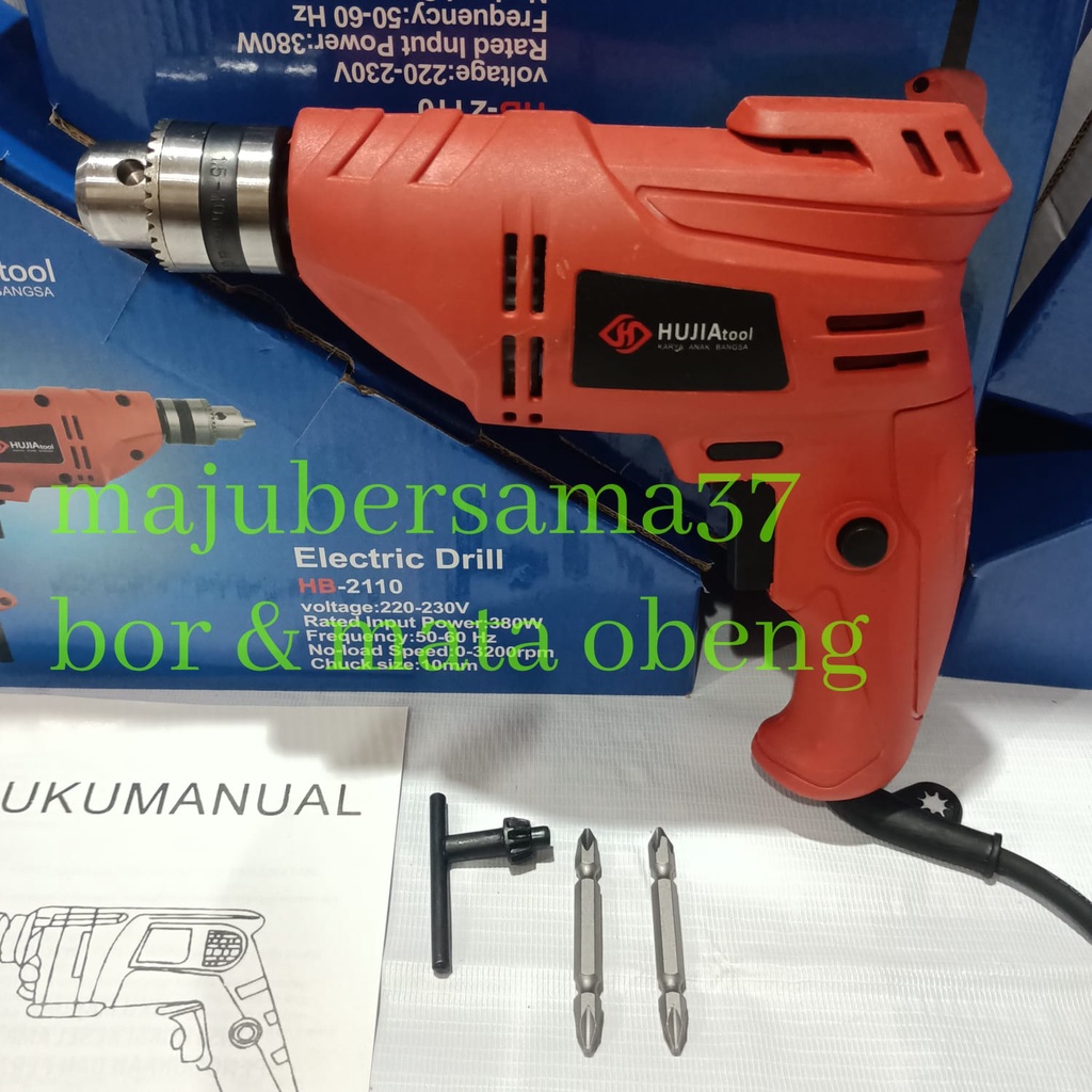 Mesin bor tangan hujia 10mm hb2110 bor listrik hujia 2 pc mata obeng angin ph2