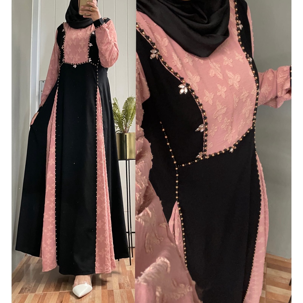 Gamis Jihan Bahan Jetblack Kombinasi Crinkle Jaguar Busui Dan Wudhu Friendly