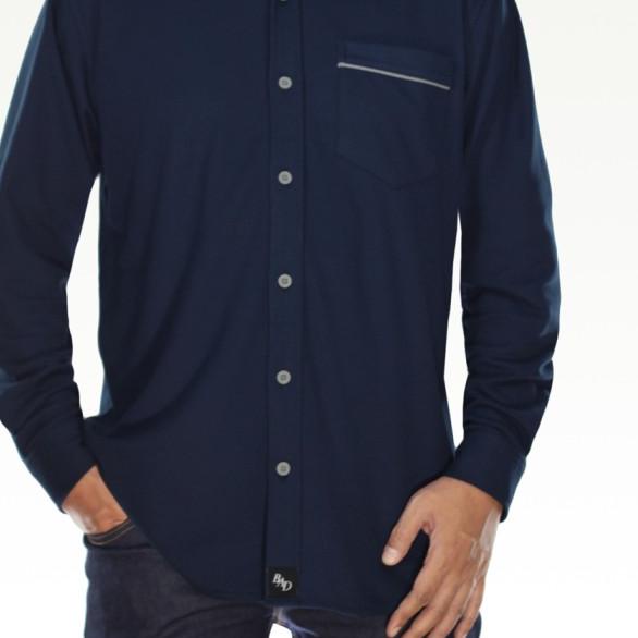 Kemeja Panjang Pria Big Size Jumbo Polo Hem Cowok Casual Katun Polos - Hitam, 2XL