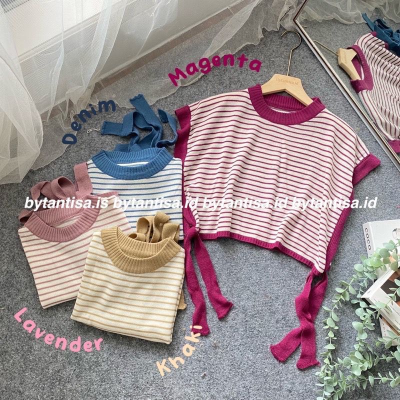 VEST RAJUT CROP STRIPE TALI SAMPING