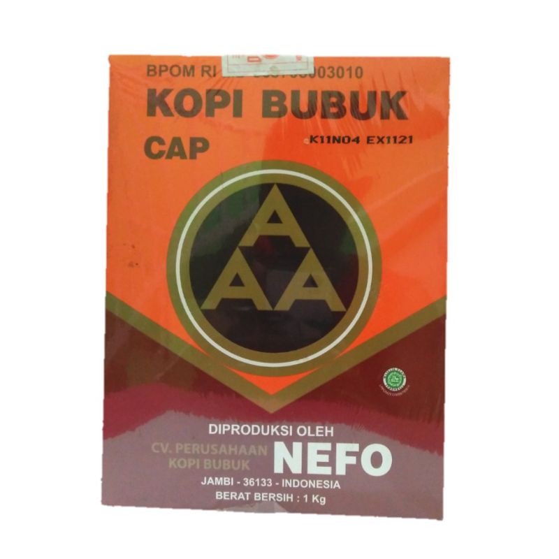 

KOPI MURNI BUBUK HITAM EXCELSA NIKMAT ASLI CAP AAA NEFO JAMBI 1000 GR. KOPI BUBUK ARABIKA CAP NEFO AAA KHAS JAMBI 1000 GR. KOPI AAA TIN 1000 GR , KOPI AAA/KOPI JAMBI 1000 GR, KOPI BUBUK HITAM JAMBI, KOPI HITAM JAMBI. KOPI AAA BOX/KOTAK 1000 GR