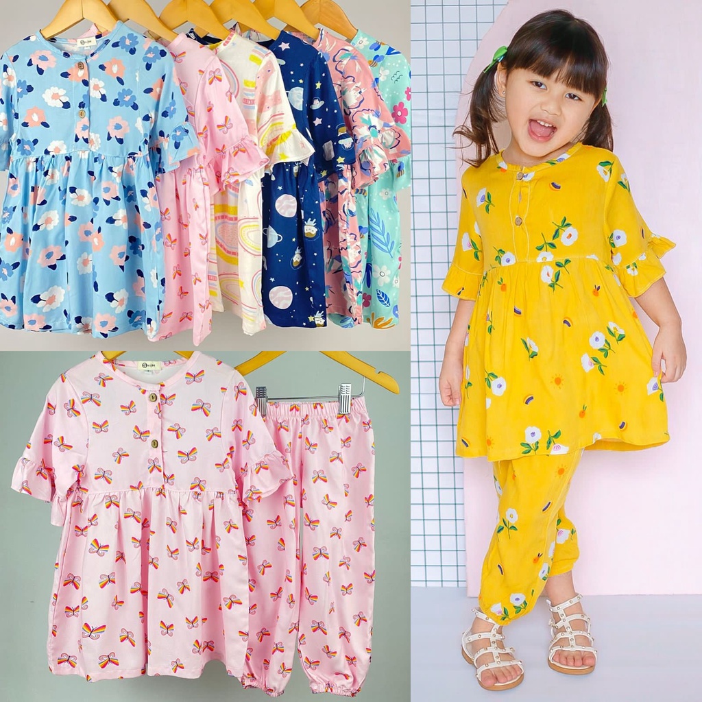 PROMO 7.7 SET JASMINE SETELAN ANAK PEREMPUAN CEWEK KATUN RAYON SMILEE 1-5Thn