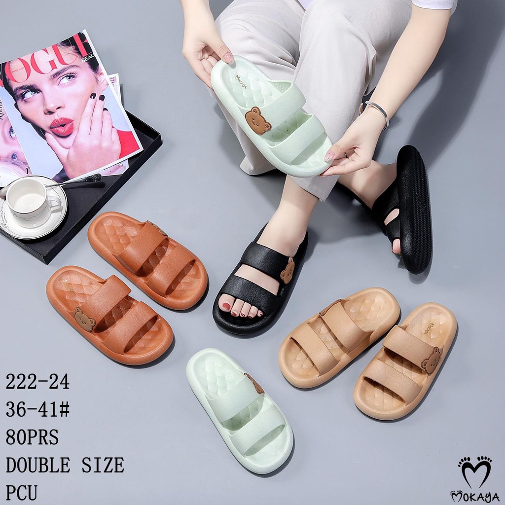 Sandal Slop Jelly Karet Wanita dan Anak Cewek Ban 2 Bear Brown Samping Lucu Cantik Import Mokaya / Size 30-41 (222-24/-12)