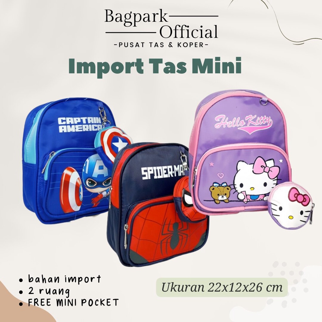 TAS SEKOLAH ANAK CEWEK TAS ANAK COWOK PG PAUD IMPORT FREE DOMPET KOIN ANAK TAS ANAK MURAH