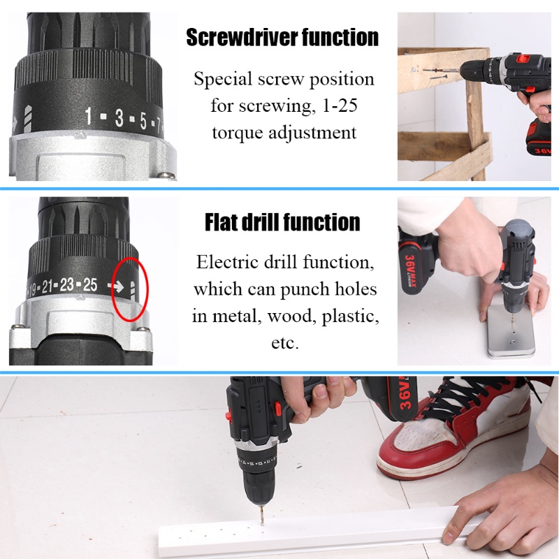 36V Mesin Bor Baterai Tangan Cordless Drill Battery impact drill Cordless Electric Drill Impact Cordless Electric Drill