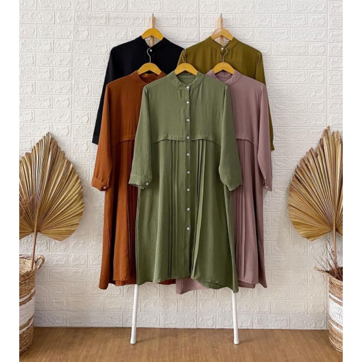 Alisa Grosir Baju Kondangan Wanita Remaja Long Tunik Bahan Crinkle Cricle Premium Import Bangkok Ter